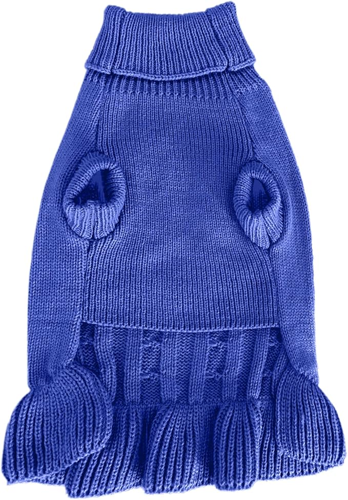 CHBORCHICEN Small Dog Sweaters Knitted Pet Cat Warm Dog Sweatshirt Winter Clothes Kitten Puppy Sweater (M, Dress-Dark Blue)