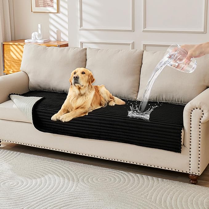 HAOMAIJIA Non-Slip Couch Armrest Covers for Sofa,Fuzzy Couch Arm Covers Set of 2,Washable Thick Soft Recliner Chair Arm Cover Protectors (Black, 23" x 23" 2 Pack)
