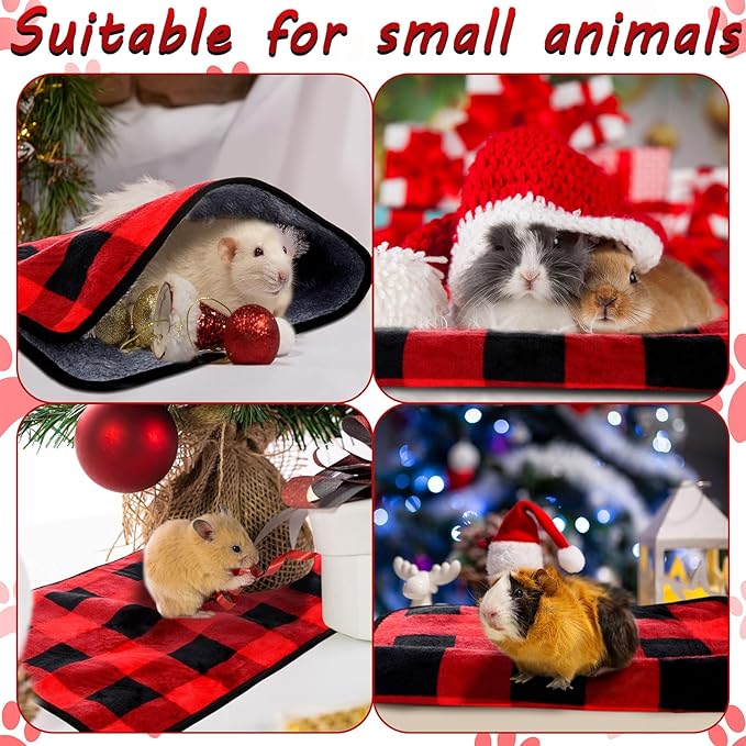 Reginary 4 Pcs Waterproof Guinea Pig Blankets Washable Small Animal Fleece Bedding Absorbent Guinea Pig Cage Liners Reusable Pet Pee Pad Sleep Mat for Hamster Ferret(Christmas Plaid,24 x 16 Inch)