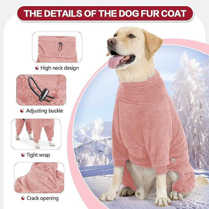 Dog Winter Coat for Small Medium Large Dog for Run Walk Sleep Warm Fleece Pet Sweater & Windproof Pajamas Snow Jacket XS Pink