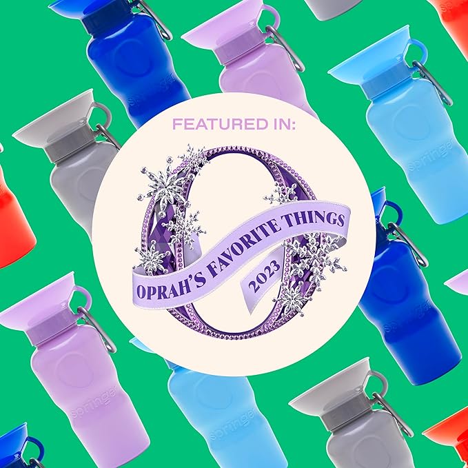 Springer by Springland Dog Water Bottle | Portable Travel Water Bottle Dispenser for Dogs | Dog Gift Seen on Oprah's Favorite Things, Shark Tank | Leak-Proof Bottles | BPA-Free 22oz Poppy