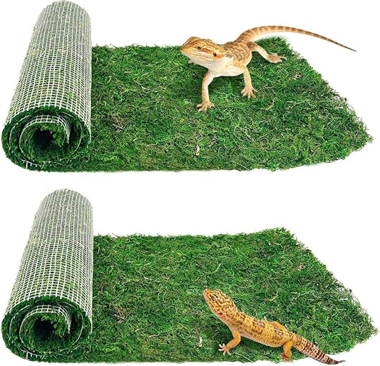 2 PCS Reptile Carpet Cuttable Terrarium Mat Artificial Moss Reptile Liner Green Substrate Flooring Bearded Dragon Tank Accessories for Leopard Gecko Lizard Snake Tortoise (11.81" x 23.62")