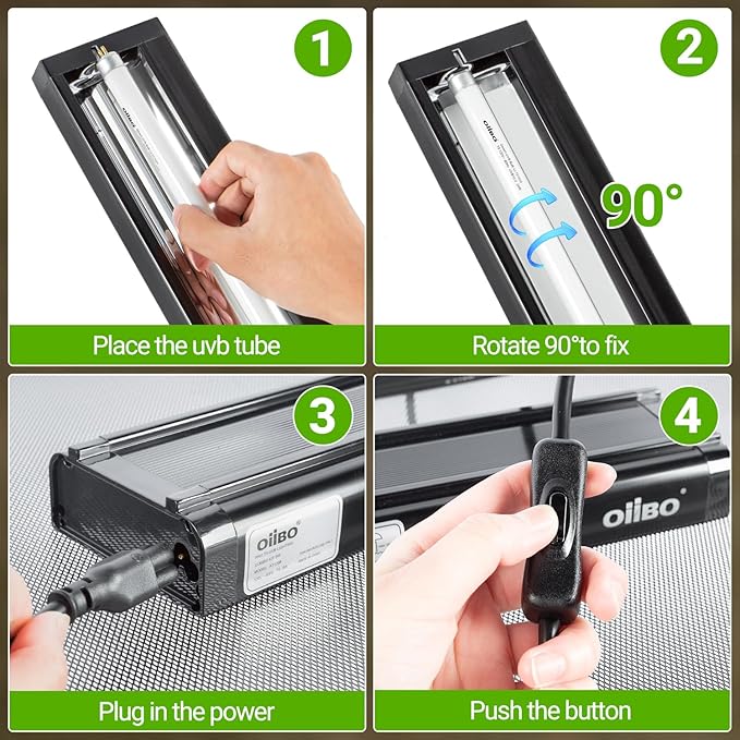 Oiibo T5 HO Reptile Light Fixture UVB Lighting Combo Kit, Reptiles Terrarium Lamp Hood Light Fixture Include UVB 5.0 Rainforest Reptile Light for Chameleon Arboreal Geckos Lizard (24W)