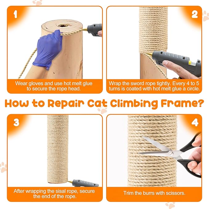262FT/80M Cat Scratching Sisal Rope, 6mm 1/4inch Thick Natural Jute Rope for Scratch Posts, Cat Trees, DIY Projects, Sisal Rope for Scratcher with 2 Mouse Toys (Natural, 262ft)