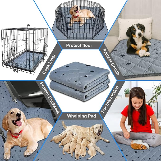 RIOUSSI Washable Pee Pads for Dogs, Reusable, Absorbent, Leakproof, Non Slip Pet Puppy Pads for Potty Training. Gray Stars, 72x72 Inch(1pack)