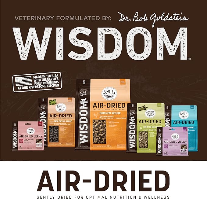 Earth Animal Wisdom Air Dried Jerky - from The Seed Recipe Premium Natural Plant Based Jerky Strips Dog Treats - 3 Pack 4 oz Bag