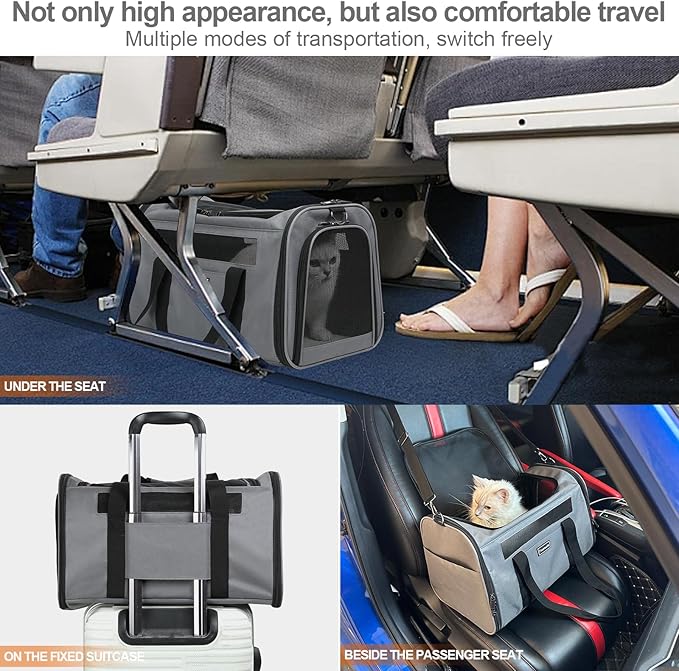 Cat Travel Carrier - Foldable Dog Carrier Bag, Soft-Sided Pet Bag up to 20 Lbs,Pet Carrier Soft-Sided Escape Proof with 4 Ventilated Windows, Airline Approved Travel Puppy Carrier (Black)