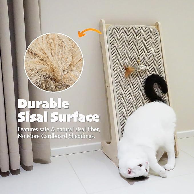 PETKARAY Cat Scratcher, Sisal Cat Scratching Ramp, L Shape Scratch Board for Indoor Kitty, 27" Wall Furniture Protector with Mouse Toy, Chevron