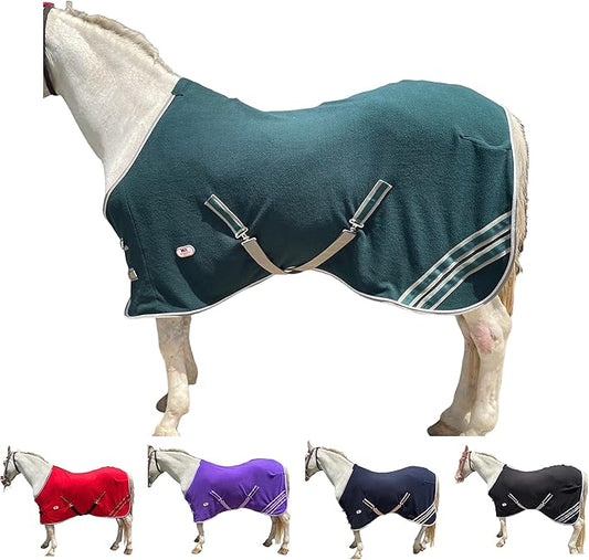 Majestic Ally Anti Pill Fleece Horse Blanket/Sheet with Silver Braided Rope (Hunter Green, 74)