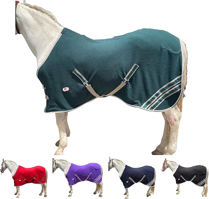 Majestic Ally Anti Pill Fleece Horse Blanket/Sheet with Silver Braided Rope (Hunter Green, 76)