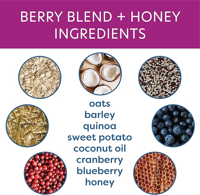 Body and Soul Berry Blend + Honey Crunchy Dog Treats - Superfood Biscuits Baked with Oats Barley & Quinoa - All-Natural Plant Based Clean Protein, No Additives or Fillers - Made in USA 2 Pack (20oz)