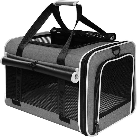 Top Loading Medium Cat Carrier with Privacy Curtain, Delta Approved TSA Pet Travel Crate Suitcase Luggage Sleeve, Soft-Sided Dog Kennel Bag 18x11x11 United Airline Approved Under Seat Grey