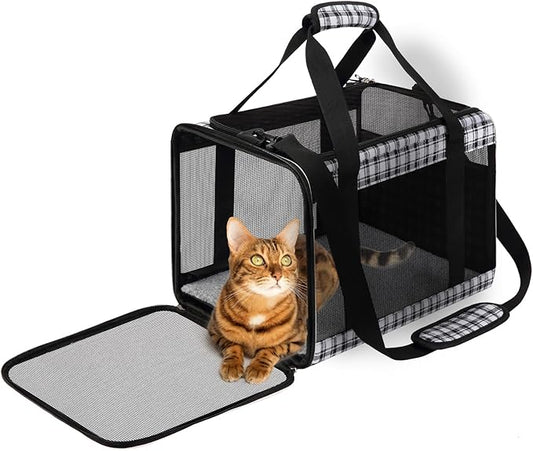 EXPAWLORER Large Cat Carrier Dog Carriers Soft for Small Medium Cats Puppies Up to 20lbs, Airline Approved Pet Carrier Soft-Sided Collapsible Pet Travel Carrier Fit 2 Kitties (Black)