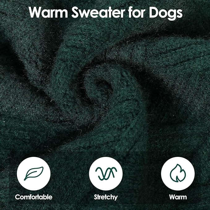 SUNFURA Small Dog Sweater, Turtleneck Dog Sweater for Cold Weather, Puppy Knitwear Pullover for Christmas Thanksgiving, Pet Winter Knitted Sweatshirt for Pug Dachshund, Green S