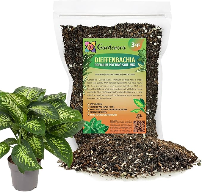 Gardenera Premium Dumb Cane Potting Soil Mix - Ideal Blend for Growing Robust and Healthy Dumb Cane Plants - 3 Quart
