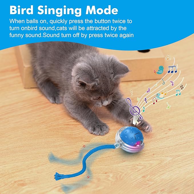 Interactive Cat Ball Toy for Indoor Cats – Fast Rolling on Carpets, Motion Activated with Chirping Sounds, Enrichment Play for Active & Bored Cats
