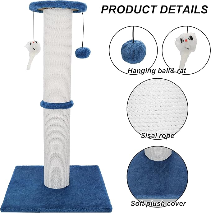 Cat Scratching Post 34 Inches Heavy Duty and Thicker Cat Scratching Post Sisal Rope with Hanging Ball and Mice Scratching Post for Indoor Cats and Adult(Bright Green)