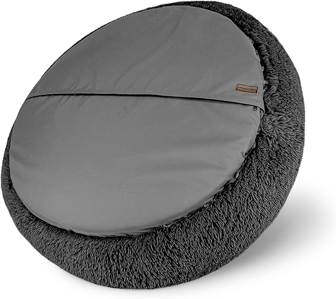 The Dog’s Bed Sound Sleep Donut Dog Bed, Small Steel Grey Fur Calming Nest Bed
