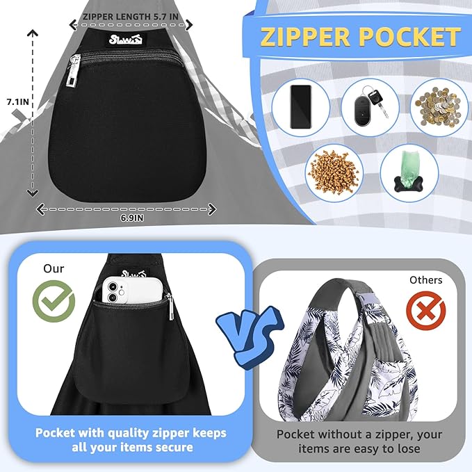 SlowTon Dog Carrier Sling - Thick Padded Shoulder Strap Adjustable Dog Carriers for Small Dogs, Puppy Carrier Purse for Pet Cat with Front Zipper Pocket Safety Belt Machine Washable (DB, L)