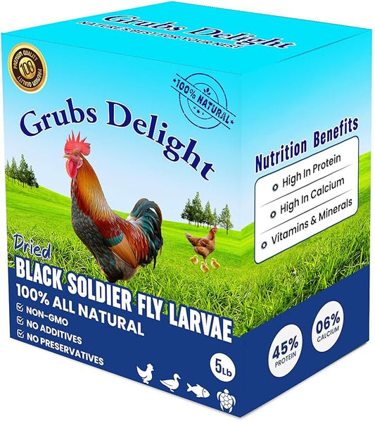 5LB Dried Black Soldier Fly Larvae for Chickens – 85x More Calcium Than Mealworms, for Chickens and Birds, 100% Natural Non-GMO Chicken Worms Treats, High Protein & Calcium Poultry Feed