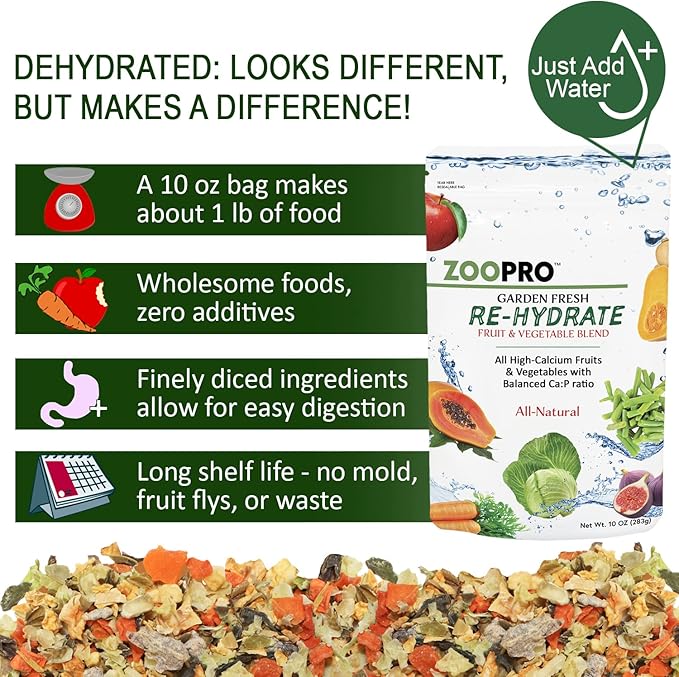 Exotic Nutrition Garden Fresh Re-Hydrate - High Calcium Dried Fruit & Vegetable Mix - for Sugar Gliders, Marmosets, Parrots, Conures, Iguanas, Turtles, Lizards, Bearded Dragons, & Other Small Pets