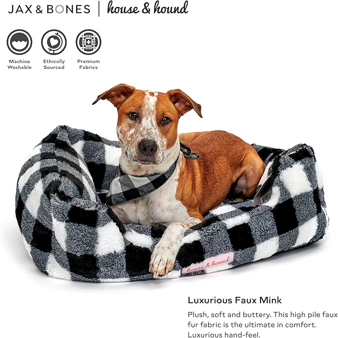 Jax & Bones Relaxer Plaid Dog Bed - Machine Washable Pet Bed for Medium Size Dogs - Hides Shedding Hair, Easy to Clean, Sleep Enhancing