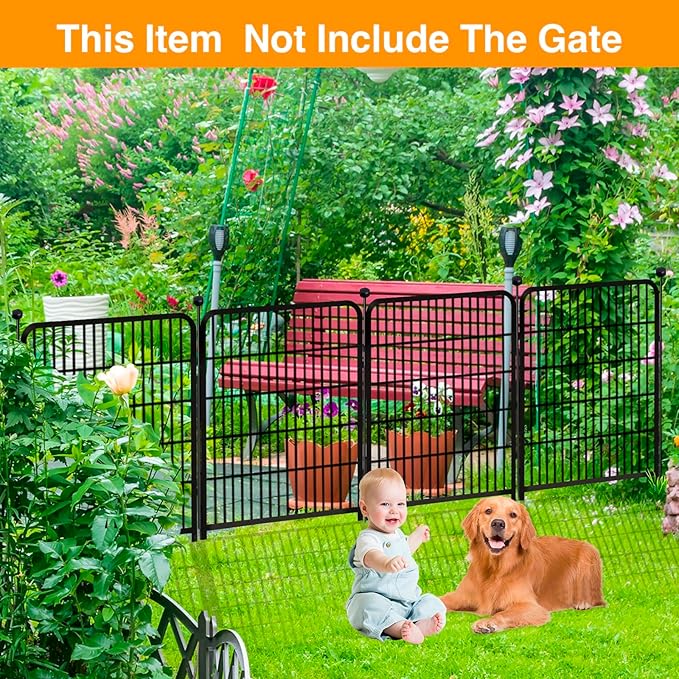 Doorless Animal Barrier Fence, 40in(H) 14 Panels Total 31 Ft(L), Garden Fences and Borders for Dogs, Anti Dig Fence Barrier, Black Metal Decorative Garden Fencing, Flower Bed Fencing