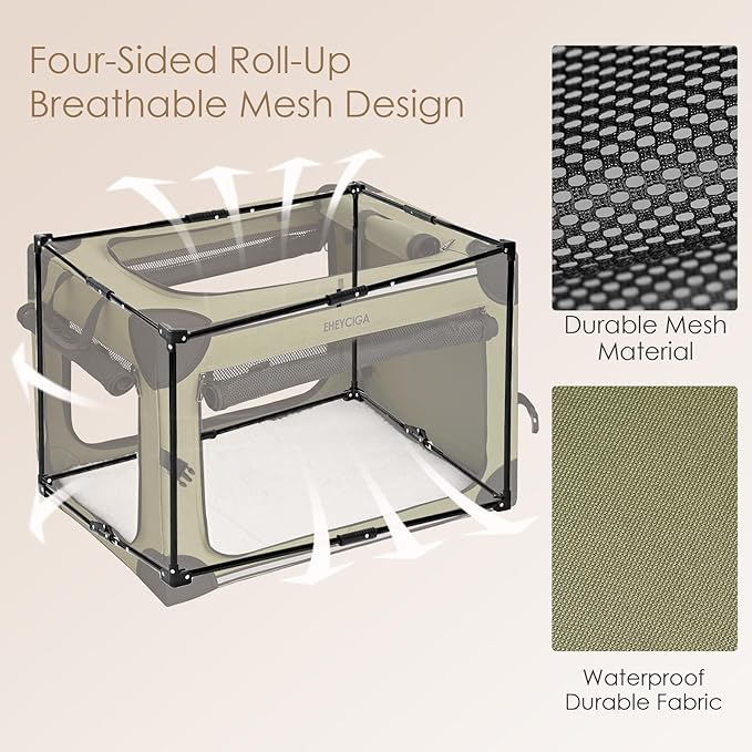EHEYCIGA Collapsible Dog Crate 30 Inches, Portable Travel Crate for Medium Dogs, Soft Foldable Pet Kennel with 4-Door Mesh Windows Indoor & Outdoor, Green
