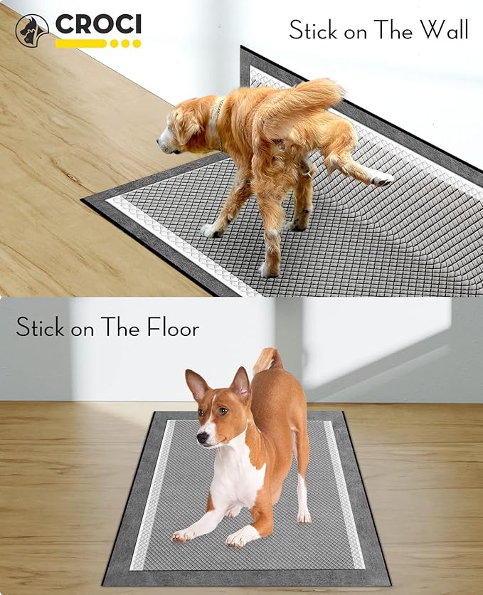 CROCI Charcoal Puppy Pads with Adhesive Tabs, 28x34in Extra Large Pee Pads for Dogs, Odor-Control Super Absorbent Quick-Dry Leak-Proof, Disposable (40 Counts)