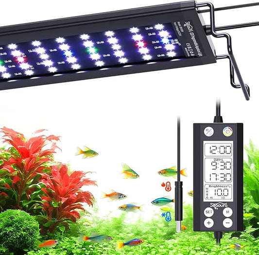 SEAOURA Aquarium Plant Light with Temperature Detector, 18-24in Full Spectrum Fish Tank Lights, 24/7 Programmable with Power Off Memory, WRGB Custom, 20 Level Dimmable for Freshwater Aquariums