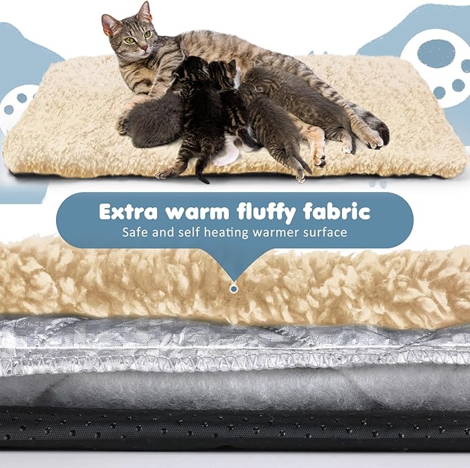 6 Pack Self Warming Cat Pads 19 x 28 Inch Self Heating Dog Cat Mats Extra Warm Thermal Pet Bed Washable Pet Crate Mat Blanket Removable Cover Non Slip for Indoor Outdoor (Grey Beige)