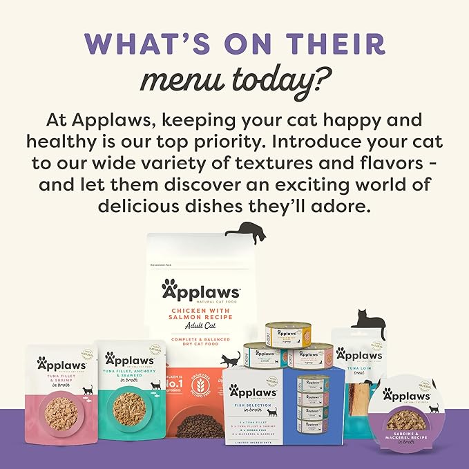 Applaws Natural Wet Cat Food in Broth, Limited and Natural Ingredients, High Protein with No Artificial Additives, Variety Pack in Broth (12 x 2.47oz Pouches)