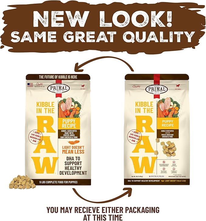 Primal Kibble in The Raw, Freeze Dried Dog Food, Puppy Recipe, Scoop & Serve, Made with Raw Protein, Whole Ingredient Nutrition, Crafted in The USA, Dry Dog Food 9 lb Bag