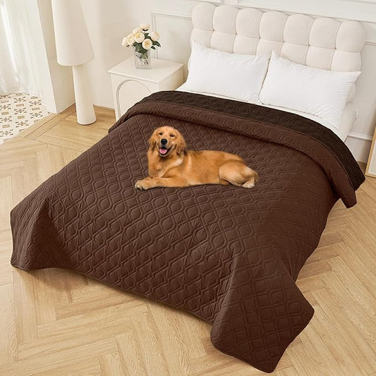 Smiry Waterproof Dog Blanket, 82x102 Inch Soft Pet Bed Cover Reversible, Washable Sofa Couch Furniture Protector for Small Medium Large Dog Puppy Cat, Geometric, Brown/Chocolate