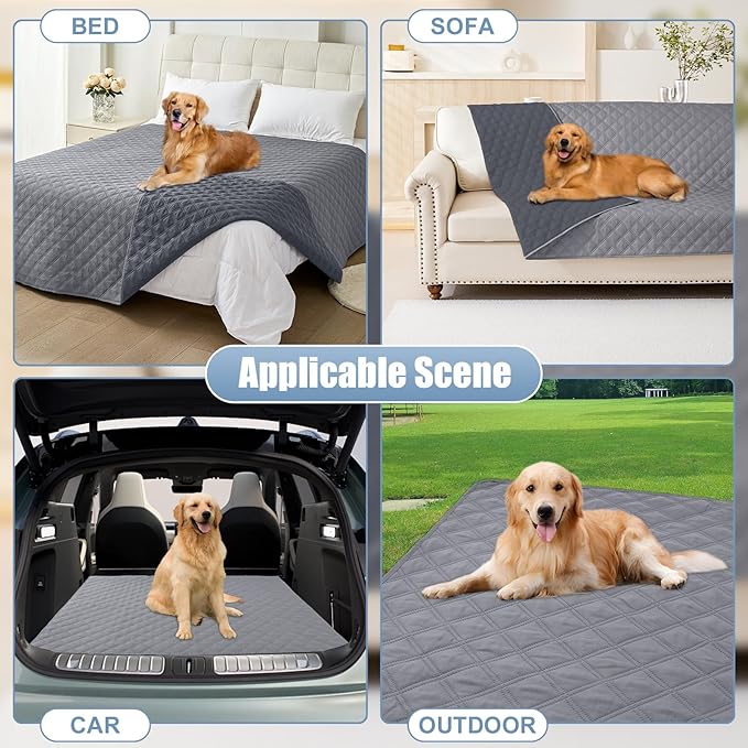 Smiry Waterproof Dog Bed Cover Pet Blanket, Soft Washable Dog Blanket for Furniture Bed Couch Sofa Reversible, Checkered (82"x120", Grey/Dark Grey)