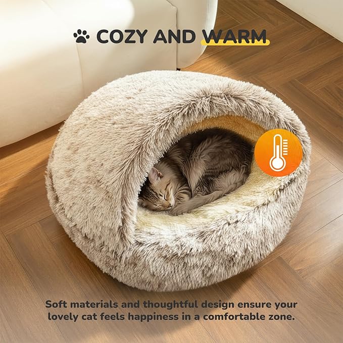 CATISM Large Cat Beds for Indoor Cats Dogs - Cat Bed Calming Nest, Self Warming Cat Bed Cave, Cozy Pod for Indoor Cat or Small Dog, Removable Washable Pet Cave with Non-Slip Bottom for Large Dogs