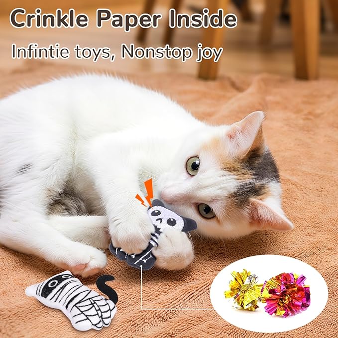 Retro Shaw 4Pcs Christmas Cat Toys, Xmas Crinkly Catnip Toys for Indoor Cats Kitty Chew, Safe Teeth Cleaning Kitten Toy, Interactive Cat Nip Kicker Toy, 3.7 Inches