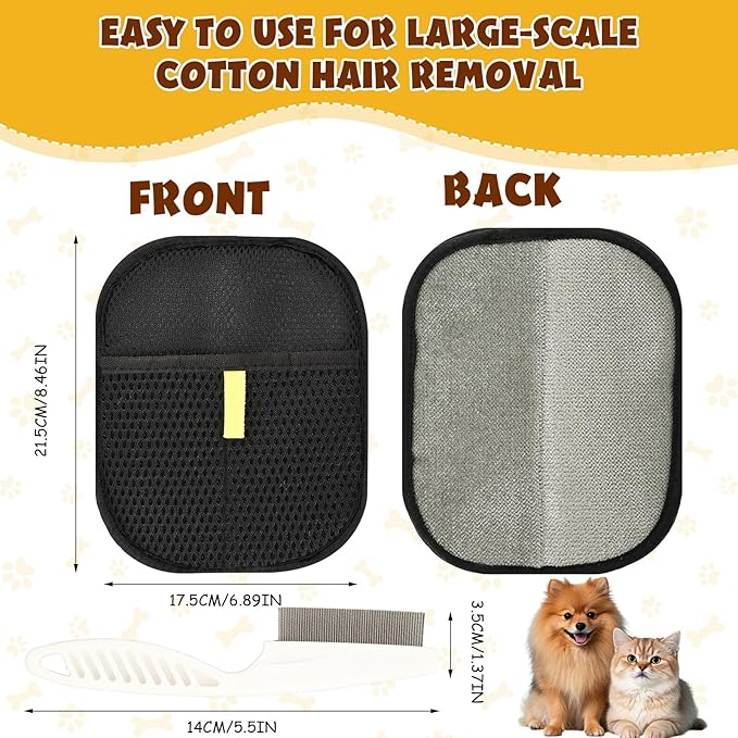 2 PCS Pet Hair Removal Glove, Electrostatic Pet Hair Remover for Cats & Dogs, Cleaning Gloves for Carpet, Couch, Furniture, Car Seat, Double-Sided, Reusable, Washable