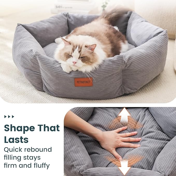 Large Cat Bed, Washable Orthopedic Cat Beds for Indoor Cats, Soft Donut Calming Dog Bed for Small Medium Dogs with Anti Slip Bottom, Cute Kitten Bed, 29.5x29.5x7.9 in, Gray