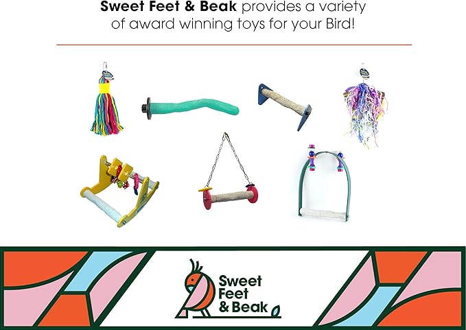 Sweet Feet and Beak Comfort Grip Safety Perch for Bird Cages - Pedicure Perch for Birds to Keep Nails and Beaks in Top Condition - Safe Easy to Install Bird Cage Accessories - L 13"