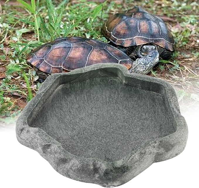 Ejoyous Reptile Rock Food Dish Water Bowl, Resin Terrarium Feeder Feeding Bowl for Tortoise Lizard Amphibian Hermit Turtles (S)