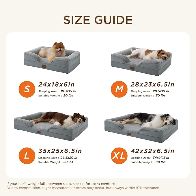 Bedsure Self Warming Orthopedic Dog Beds Large Sized Dog - Washable Large Dogs Bed Waterproof, Big Comfort Dogs Couch Sofa with Removable Cover, Supportive Foam Pet Bed with Nonskid Bottom, Grey