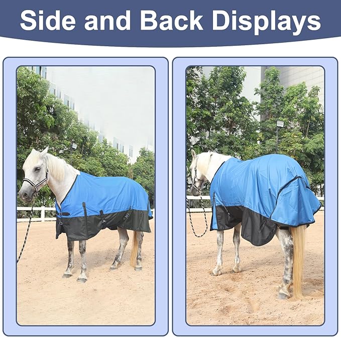 600 Denier Rip-Stop Horse Rain Sheet Lightweight Waterproof and Breathable Turnout Horse Blanket (No Fill) RoyalBlue/Black 72