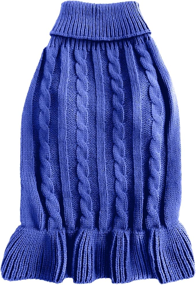 CHBORCHICEN Small Dog Sweaters Knitted Pet Cat Warm Dog Sweatshirt Winter Clothes Kitten Puppy Sweater (M, Dress-Dark Blue)