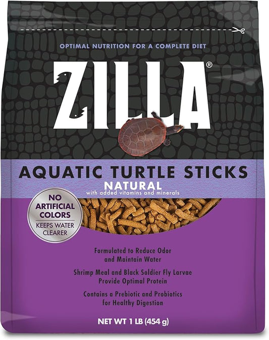 Zilla Pet Aquatic Turtle Sticks, Natural with Added Vitamins and Minerals, Nutrient-Rich Floating Food for Turtles, 1 lb