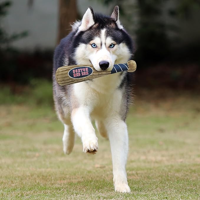 MLB Boston Red Sox Baseball Bat Toy for DOGS & CATS. Soft Corduroy Plush Dog Toy with Inner SQUEAKER, MLB Chew Toys for Dogs or Cats. Durable Fun Interactive Dog Toy with Team Names and Logo