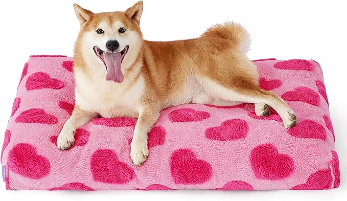 LE SURE Dog Beds Large Sized-Thick Shredded Chopped Foam Pet Bed Indoor with Removable Cover, Cute Modern Fuzzy Plush & Anti Slip Bottom, Pink