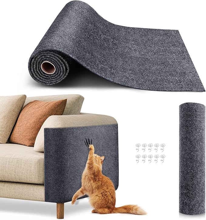 Cat Scratch Furniture Protector, Trimmable Self-Adhesive Carpet, DIY Climb Cat Scratcher Mat for Covering Cat Tower and Couch Protector from Cat Claws (39.4x15.8in Dark Gray)