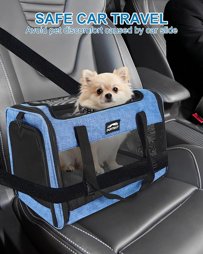 Soft-Sided Large Cat Carrier for 2 Cats, Spacious Foldable Pet Travel Carrier for Large Cats up to 25 Lbs, Double Cat Bag with Shoulder Strap, 20x13x13 Inch, Fits Maine Coon and Small Dogs, Blue