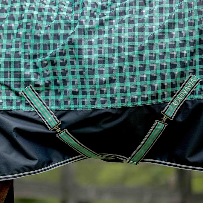Equinavia Norse No Fill Horse Rain Blanket (0g) | Waterproof Lightweight Turnout Sheet - Black - 66 in - Navy/Turquoise - 72 in
